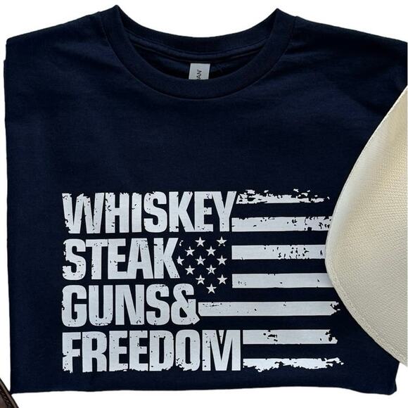 Patriotic Whiskey, Steak, Freedom Navy Blue Mens X-Large T-Shirt Short Sleeve - Picture 1 of 6